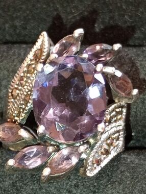 Art Deco Style Amythest Sterling Cocktail Ring